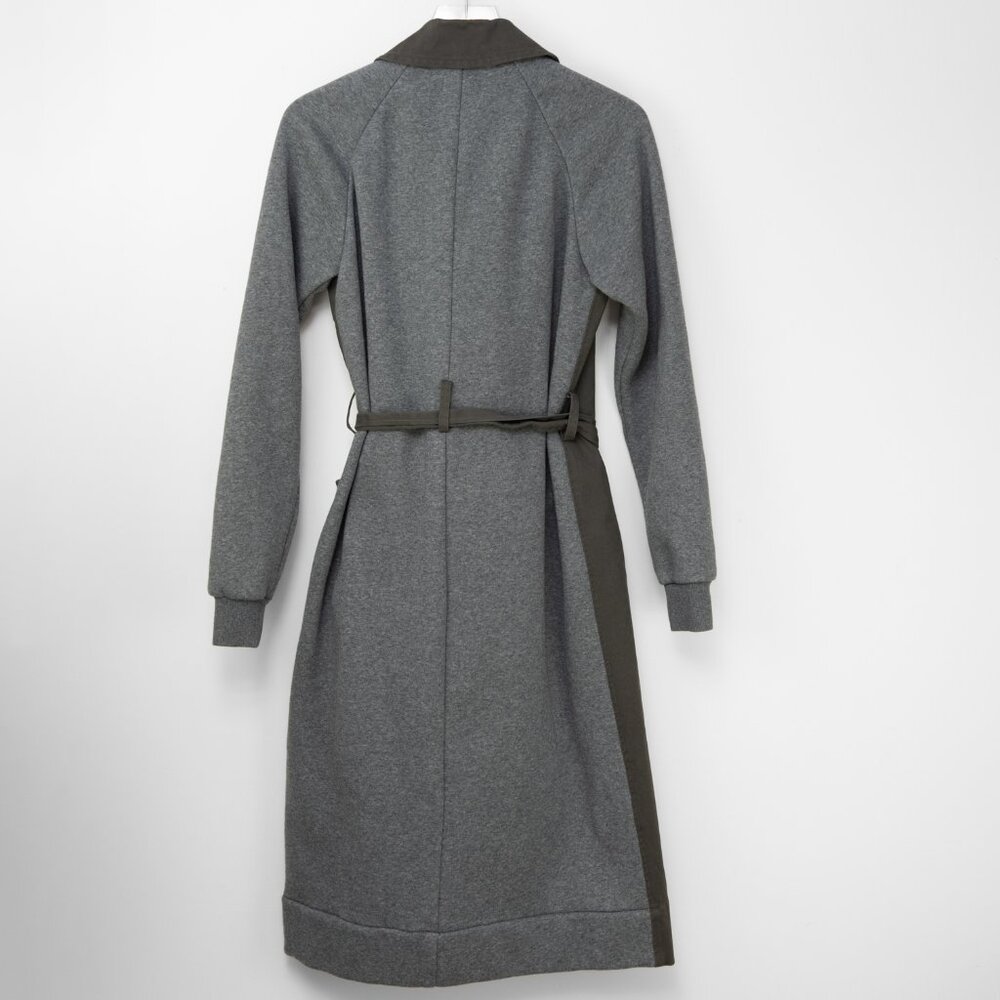 Good American Trench Coat Jacket Two Tone Fleece Moss Green Gray Size 2 Medium - Picture 2 of 5